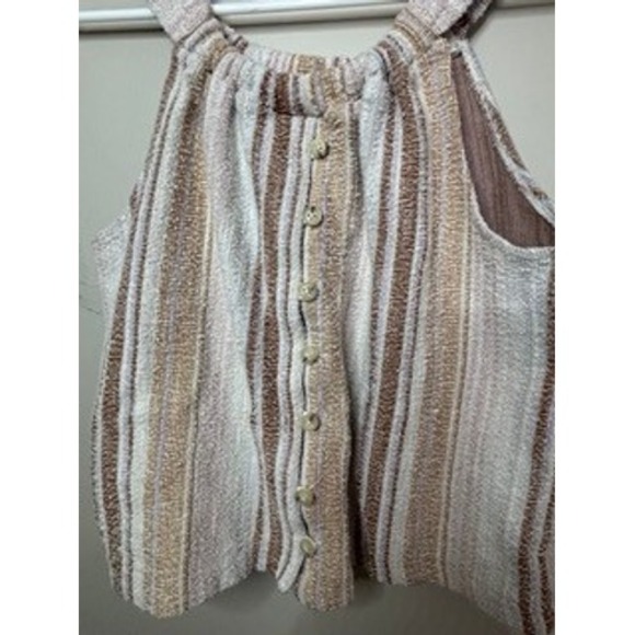 Madewell Texture & Thread Neutral Striped Button Back TankTop Brown Cream Size M - Picture 2 of 4